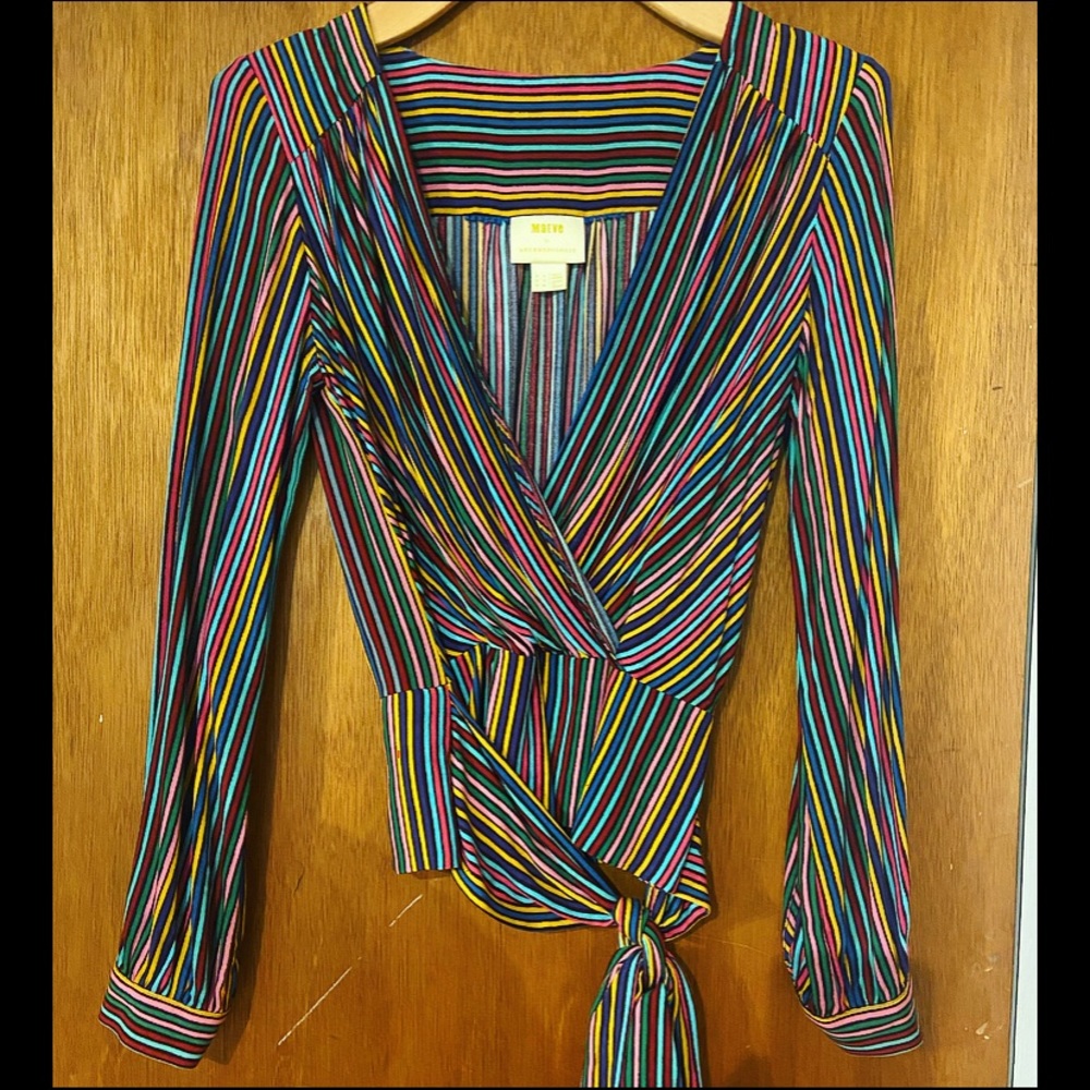 Anthropologie Maeve Striped Wrap Blouse